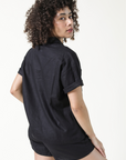Women's Black Linen Short Sleeve Button Down Shirt Sizes XS-3X. Shirt and Shorts Linen Sets for Women