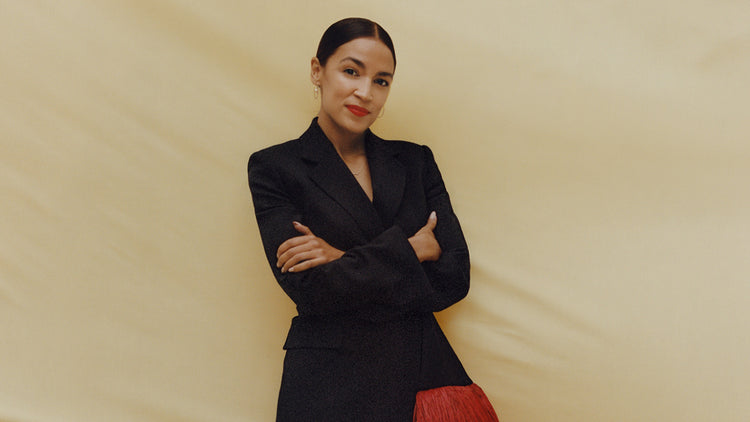 Alexandria Ocasio-Cortez AOC in black blazer and red lip | Wearwell Sustainable, Ethical Clothing and Accessories