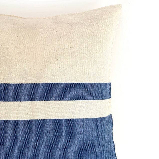 Woven Block Pillow Case - Natural with Blue - wearwell