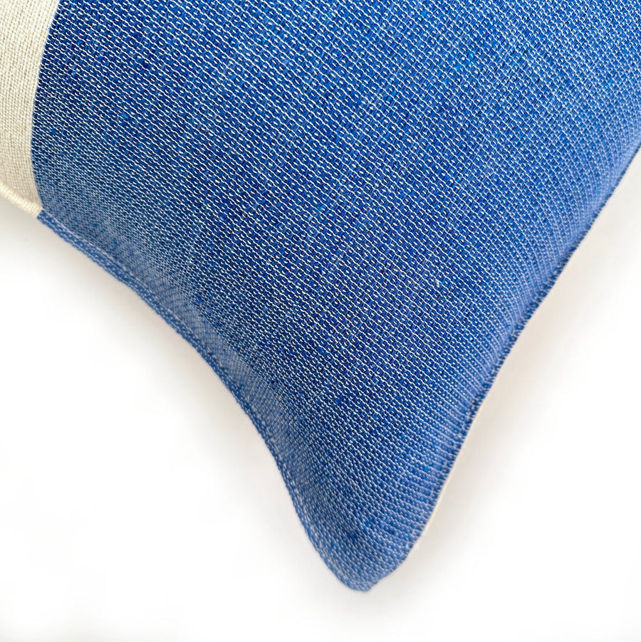 Woven Block Pillow Case - Natural with Blue - wearwell