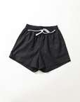 Women's cinched linen shorts with drawstring sizes XS-3X. Women's Linen Shirt and Shorts Set color black