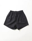 Women's cinched linen shorts with drawstring sizes XS-3X. Women's Linen Shirt and Shorts Set color black